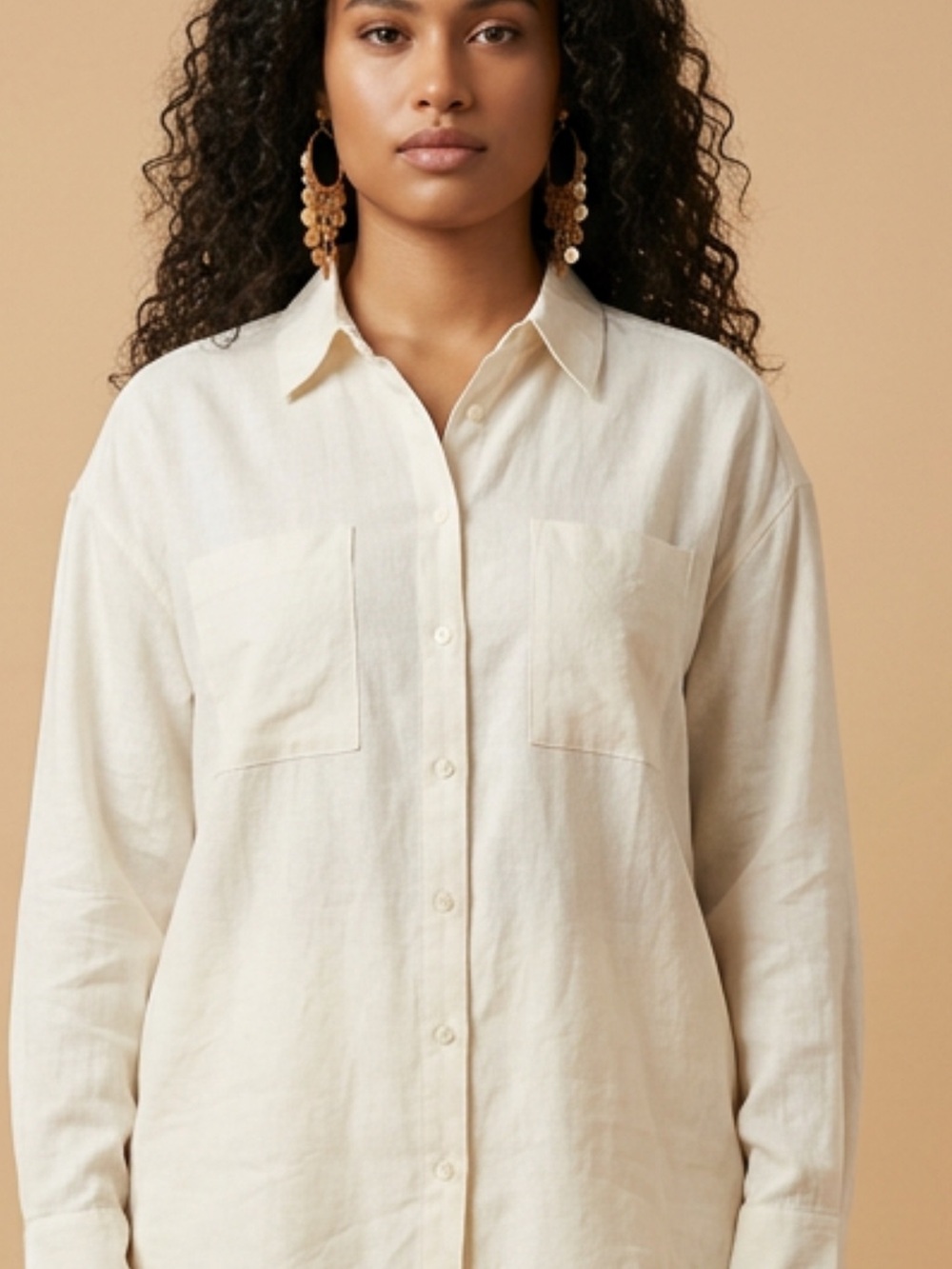 LOFT Cream Button-Front Relaxed Shirt